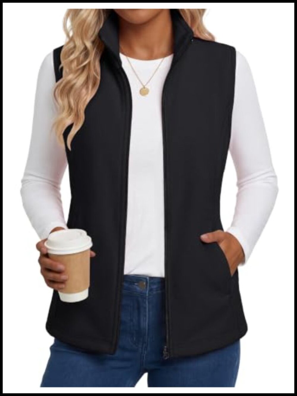 Women's Fleece Vest Full Zip Sleeveless Outerwear Coat